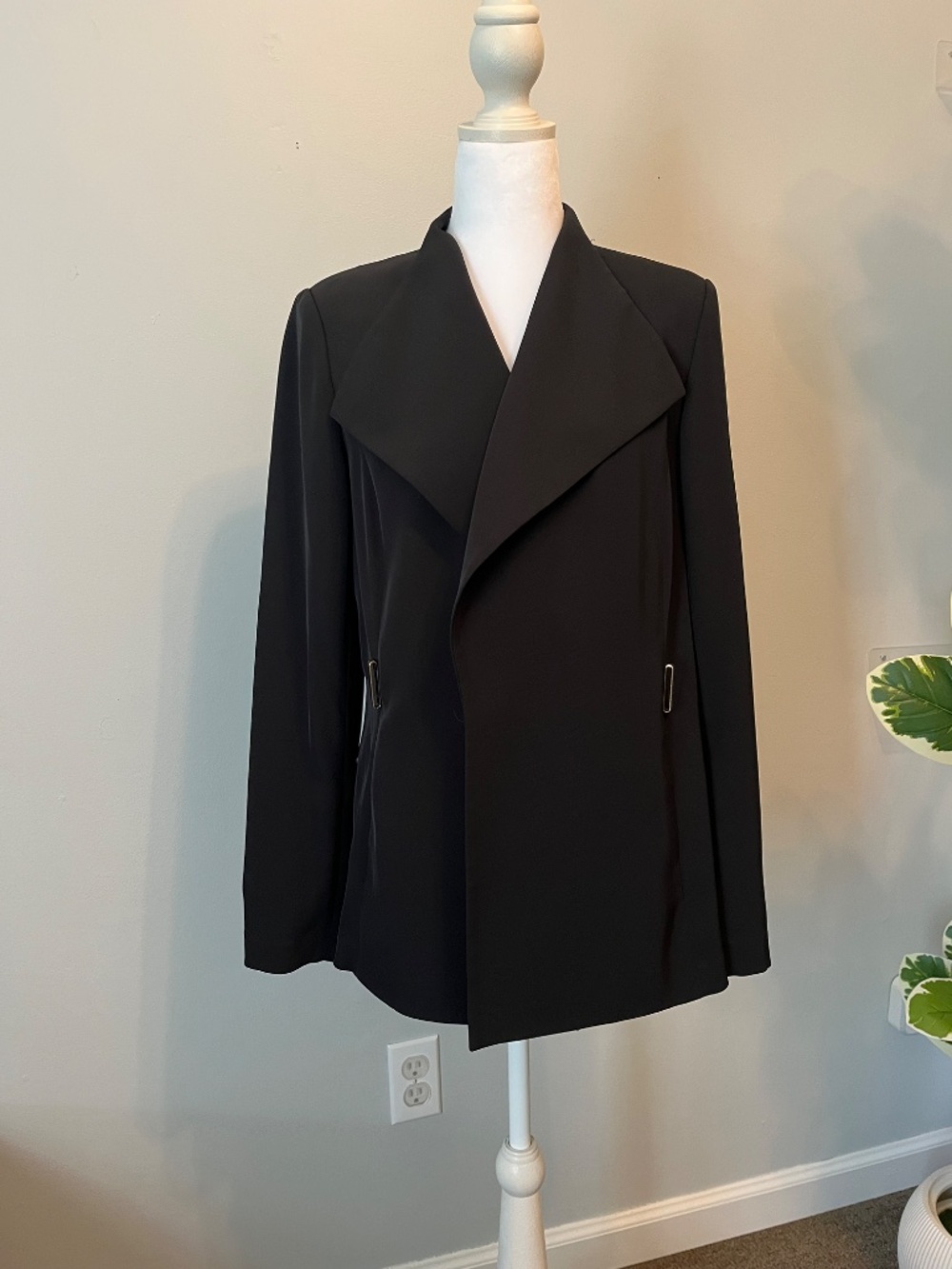 Calvin Klein Draped Waterfall Collar Belted Jacket Fits Sz 8-14 Open Blazer - Picture 4 of 9